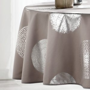 Elegant ezüst körös taupe vízlepergető, kör alakú asztalterítő, 160 cm