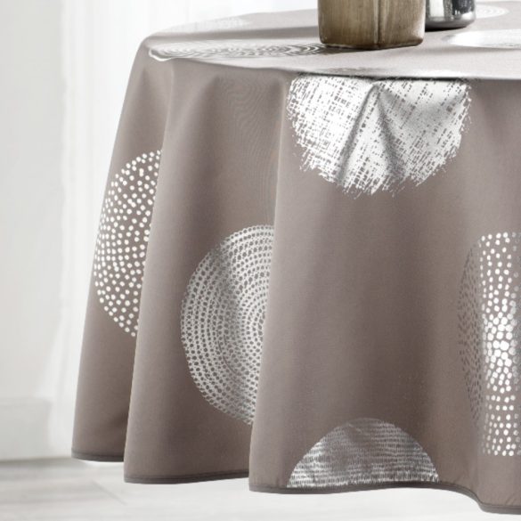 Elegant ezüst körös taupe vízlepergető, kör alakú asztalterítő, 160 cm