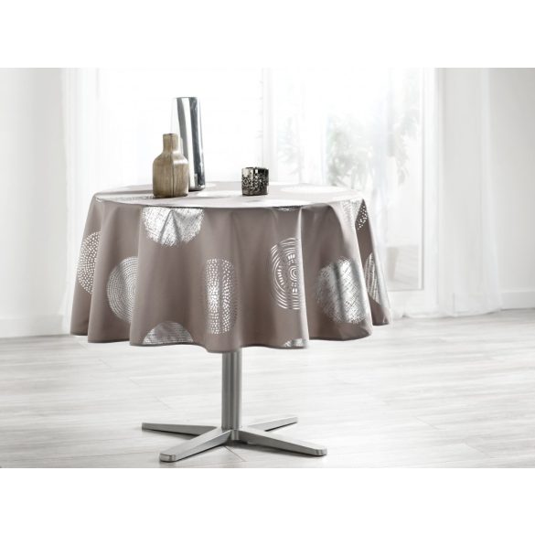 "Elegant" Ezüst körös taupe vízlepergető, kör alakú asztalterítő