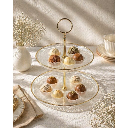 Mirol emeletes bon-bon üveg kínáló (arany peremes)