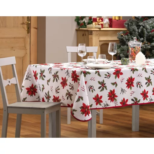 Amarilla mikulásvirágos karácsonyi szennytaszító asztalterítő, XL-es, 150x240 cm