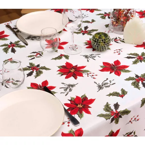Amarilla mikulásvirágos karácsonyi szennytaszító asztalterítő, XL-es, 150x240 cm