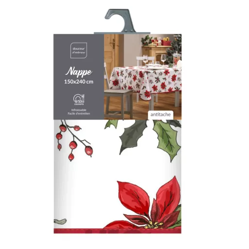 Amarilla mikulásvirágos karácsonyi szennytaszító asztalterítő, XL-es, 150x240 cm