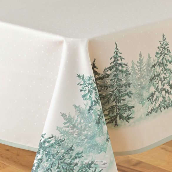 Winter Forest fenyő mintás szennytaszító asztalterítő, XL-es, 150x300 cm