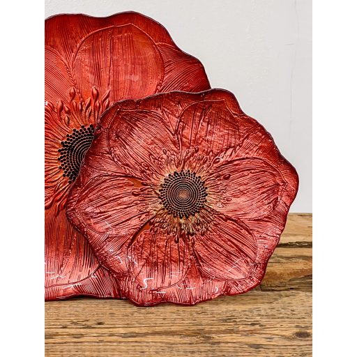 Gerbera üveg desszerttányér készlet, 6 db-os (bordó-bronz)