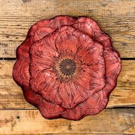   Gerbera süteményes üvegtányér készlet, 6+1 db-os (bordó-bronz)