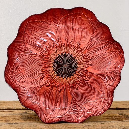 Gerbera süteményes üvegtányér készlet, 6+1 db-os (bordó-bronz)