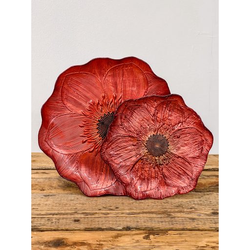 Gerbera süteményes üvegtányér készlet, 6+1 db-os (bordó-bronz)