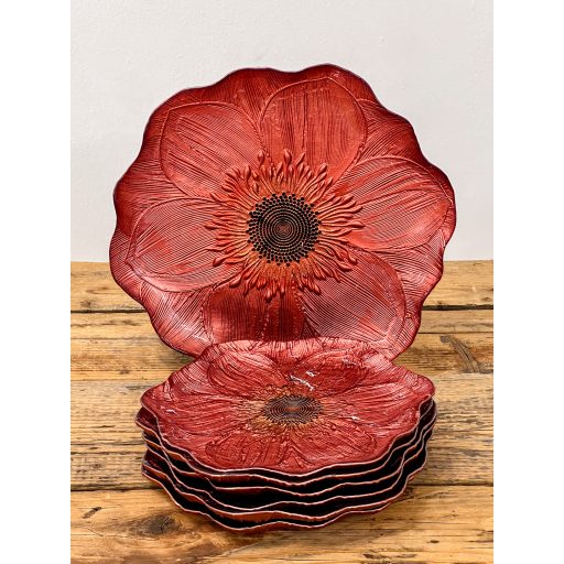 Gerbera süteményes üvegtányér készlet, 6+1 db-os (bordó-bronz)