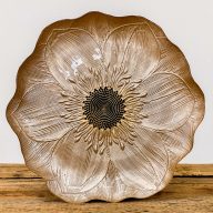 Gerbera lapos üvegtányér 28 cm (mogyoró-bronz)