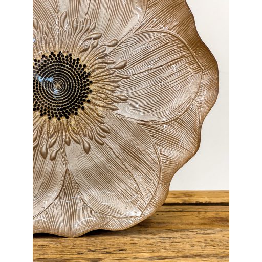 Gerbera lapos üvegtányér 28 cm (mogyoró-bronz)