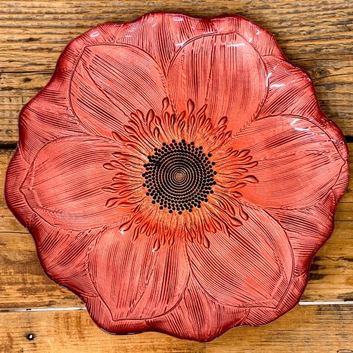 Gerbera lapos üvegtányér 28 cm (bordó-bronz)