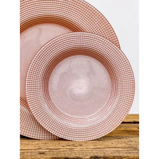 Perge üveg desszerttányér készlet, 6 db-os (rózsaszín-ezüst)