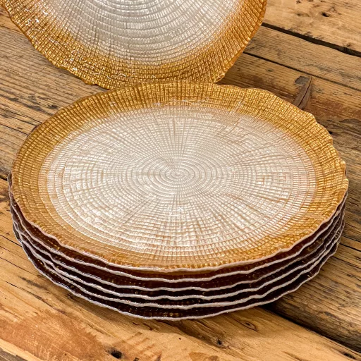 Kanvas üveg desszerttányér készlet, 6 db-os (gyöngyház-bronz)