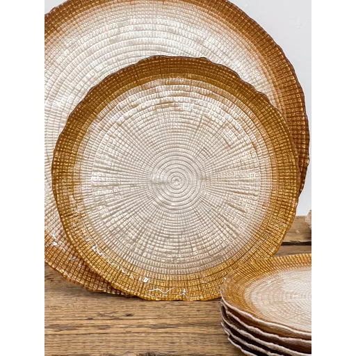 Kanvas üveg desszerttányér készlet, 6 db-os (gyöngyház-bronz)