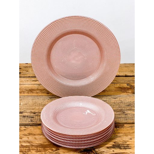 Perge süteményes üvegtányér készlet, 6+1 db-os (rózsaszín-ezüst)