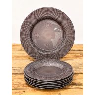   Perge süteményes üvegtányér készlet, 6+1 db-os (taupe-ezüst)