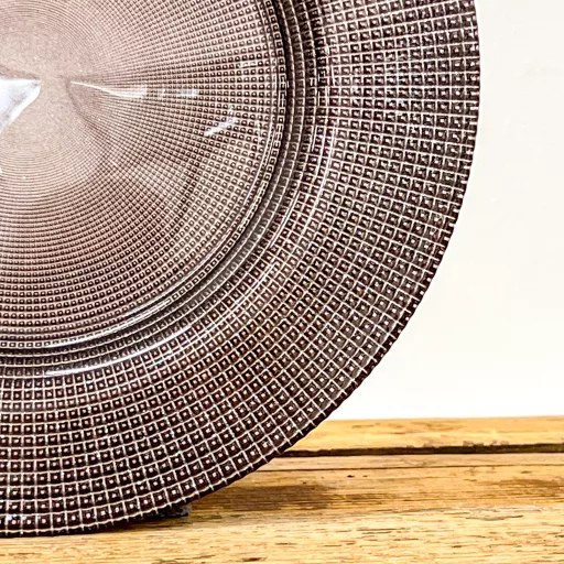 Perge süteményes üvegtányér készlet, 6+1 db-os (taupe-ezüst)