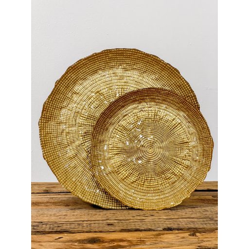 Kanvas süteményes üvegtányér készlet, 6+1 db-os (arany)