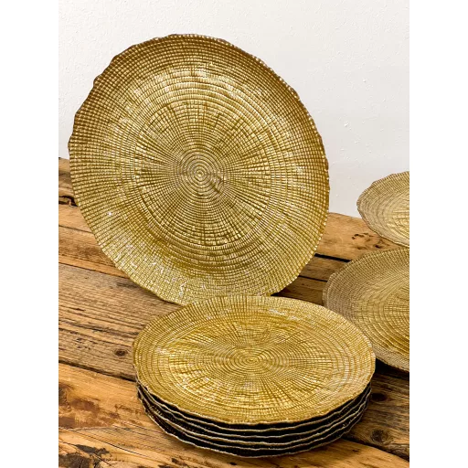 Kanvas süteményes üvegtányér készlet, 6+1 db-os (arany)