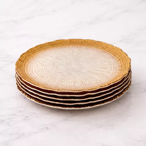 Kanvas süteményes üvegtányér készlet, 6+1 db-os (gyöngyház-bronz)