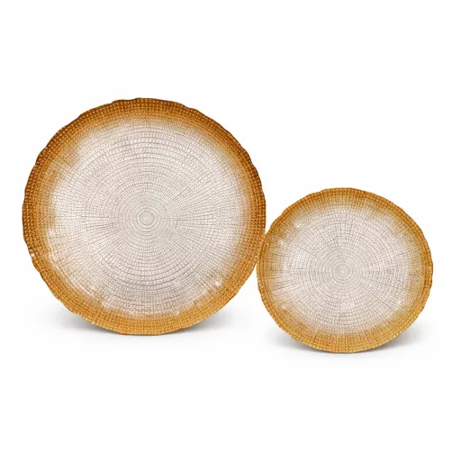 Kanvas süteményes üvegtányér készlet, 6+1 db-os (gyöngyház-bronz)