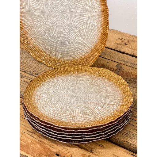 Kanvas süteményes üvegtányér készlet, 6+1 db-os (gyöngyház-bronz)