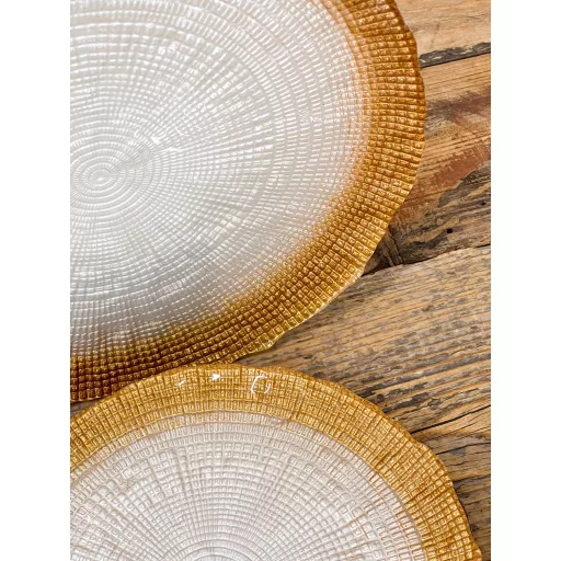 Kanvas süteményes üvegtányér készlet, 6+1 db-os (gyöngyház-bronz)