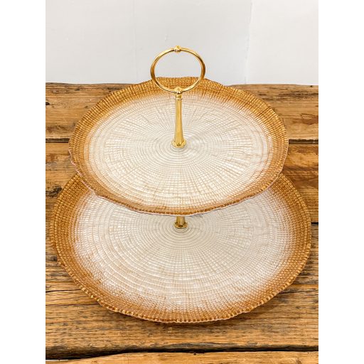 Kanvas emeletes üveg kínáló (gyöngyház-bronz)