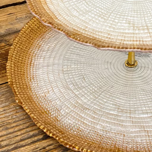 Kanvas emeletes üveg kínáló (gyöngyház-bronz)