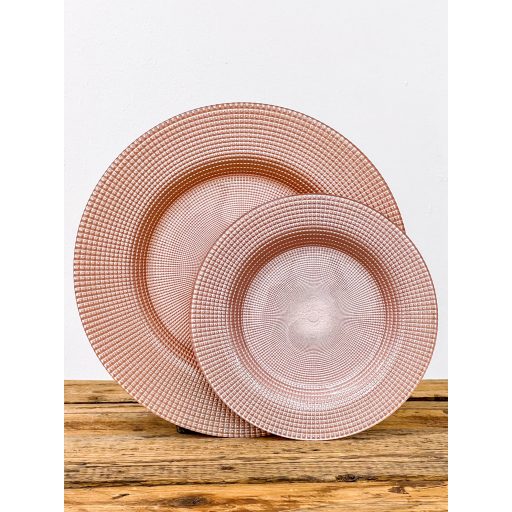 Perge lapos üvegtányér 28 cm (rózsaszín-ezüst)