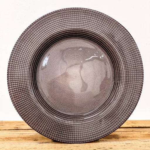 Perge lapos üvegtányér 28 cm (taupe-ezüst)