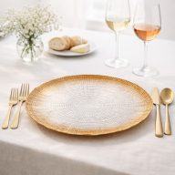 Kanvas lapos üvegtányér 28 cm (gyöngyház-bronz)