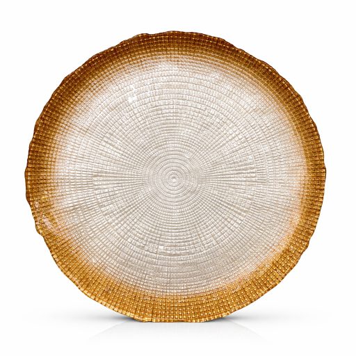 Kanvas lapos üvegtányér 28 cm (gyöngyház-bronz)