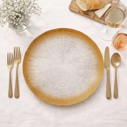 Kanvas lapos üvegtányér 28 cm (gyöngyház-bronz)