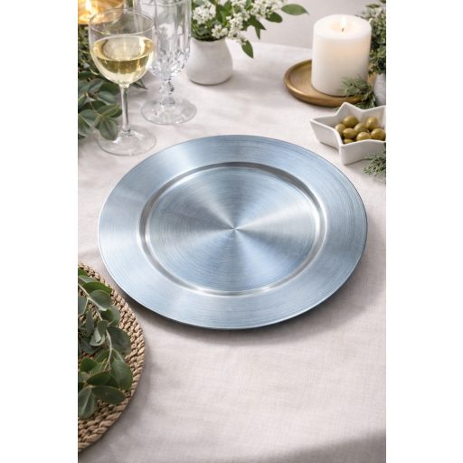 Dekor tányér, metálkék színű, 33 cm