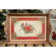 Tálca, mikulásvirágos, kismadaras, 33 cm