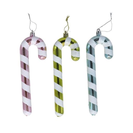 Cukor pálca karácsonyfa dísz, 3 db-os szett, metál színben