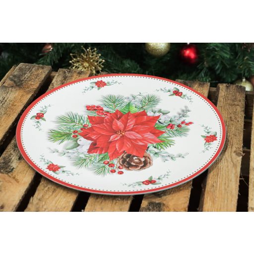 Dekor tányér,  mikulásvirágos (fehér), 33 cm