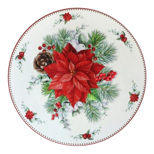 Dekor tányér,  mikulásvirágos (fehér), 33 cm