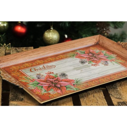 Tálca, mikulásvirágos, 33 cm