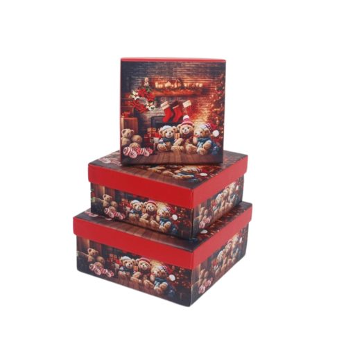 Mackós ünnepi doboz szett, 3 db-os (négyzet alakú)