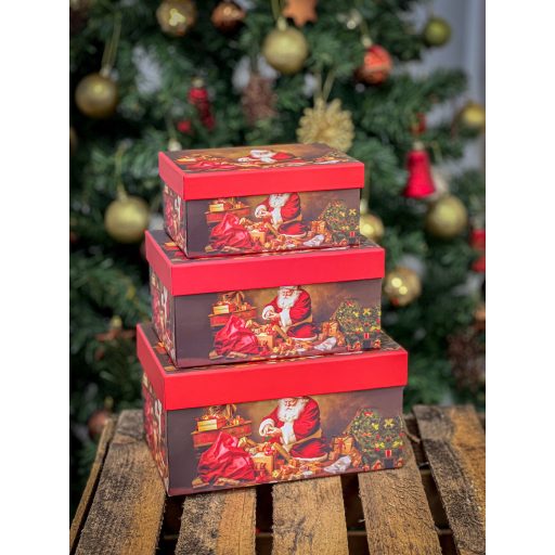 Mikulásos ünnepi doboz szett, 3 db-os (szögletes)