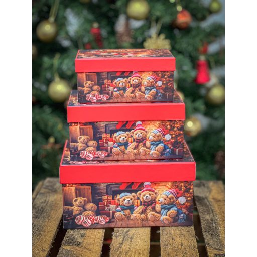 Mackós ünnepi doboz szett, 3 db-os (szögletes)