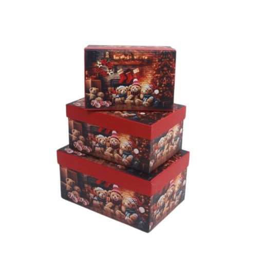 Mackós ünnepi doboz szett, 3 db-os (szögletes)