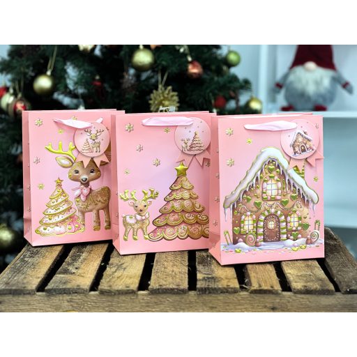 Ajándéktasak, 4 db-os, mézeskalácsos / szarvasos S-es