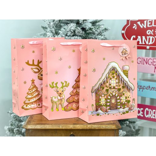 Ajándéktasak, 4 db-os, mézeskalácsos / szarvasos L-es