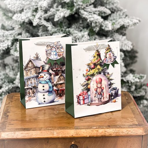 Ajándéktasak, 2 db-os, hóemberes / diótörős, S-es