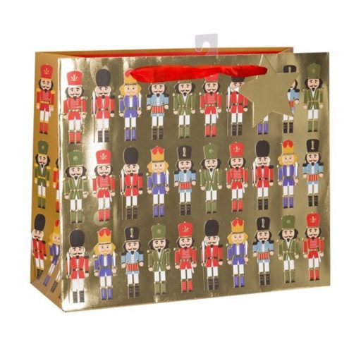 Diótörős, arany színű ajándéktasak, M-es, 31x26 cm