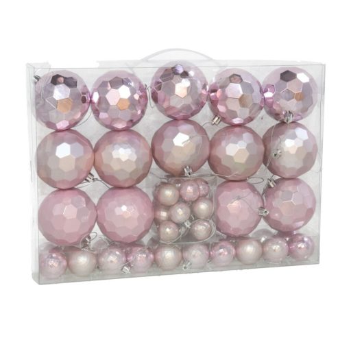 Babarózsaszín karácsonyfadísz szett, 50 db-os